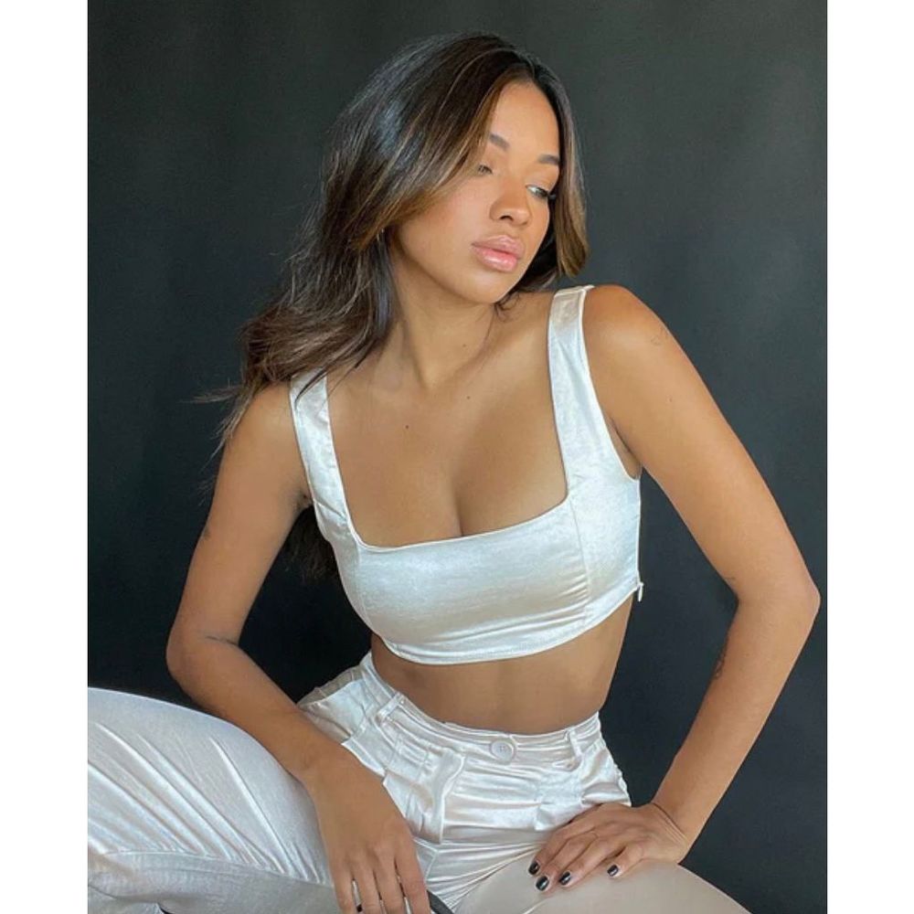 Princess Polly HUXLEY SATIN CHAMPAGNE Crop Top Size 8
